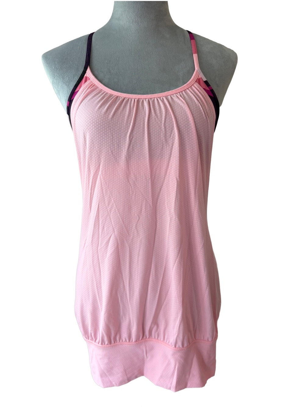 Lululemon 2in1 Flowy Yoga Tank Top w Built-In Striped Sports Bra Pink Sz 4 Y2K